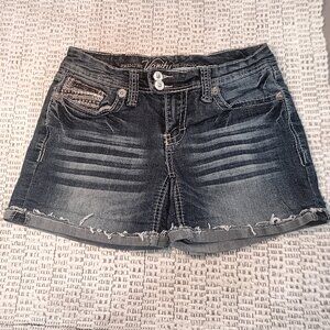 Vanity women's 'Sasha' embellished pockets low rise fold over jean shorts sz 27